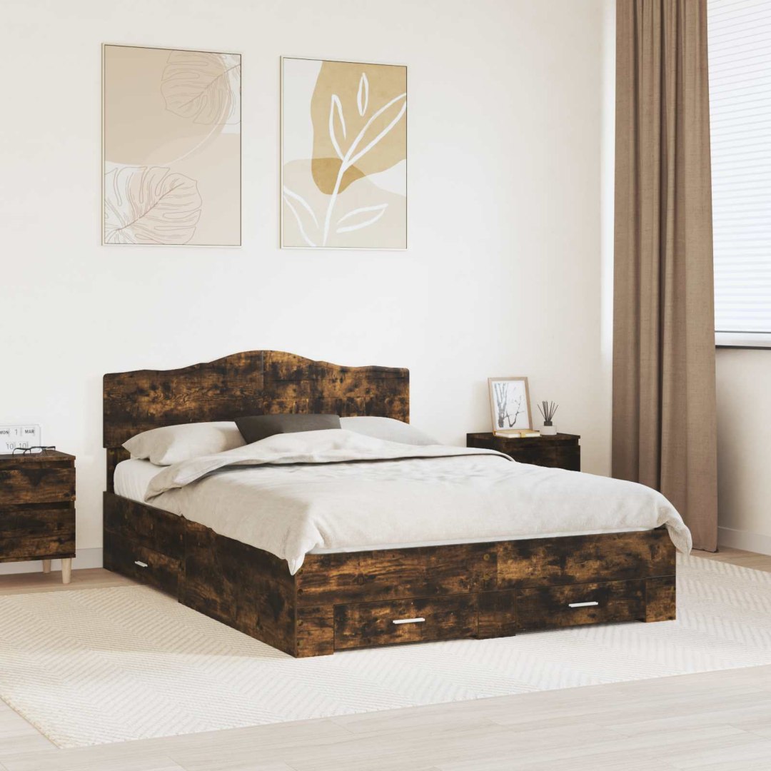 VidaXL Ramka łóżka Dąb wędzony 140 x 200 cm Materiał drewnopochodny