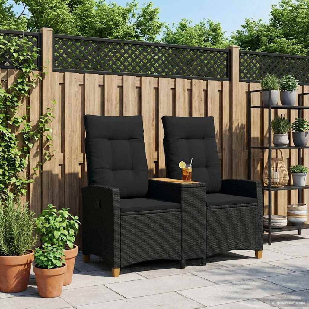 VidaXL Leżanka z stolikiem Czarny 126 x 65 x 112 cm polirattan