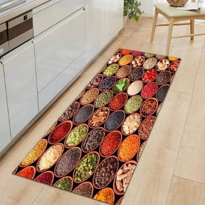Dywaniki kuchenne z serii przypraw i zastawy stołowej, antypoślizgowe, przed zlewem, absorbujące, nadające się do prania 40x120cm