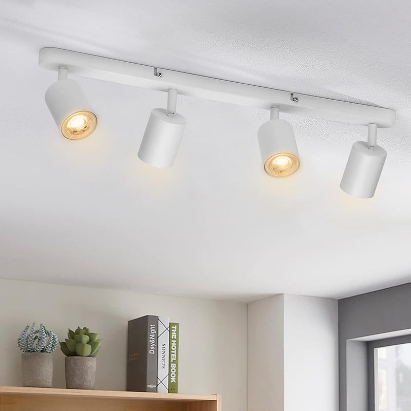 Nowoczesne, obrotowe reflektory sufitowe LED, 4 obrotowe reflektory - nowoczesny plafon GU10 - do kuchni, sypialni, przedpokoju, biały (żarówka nie do