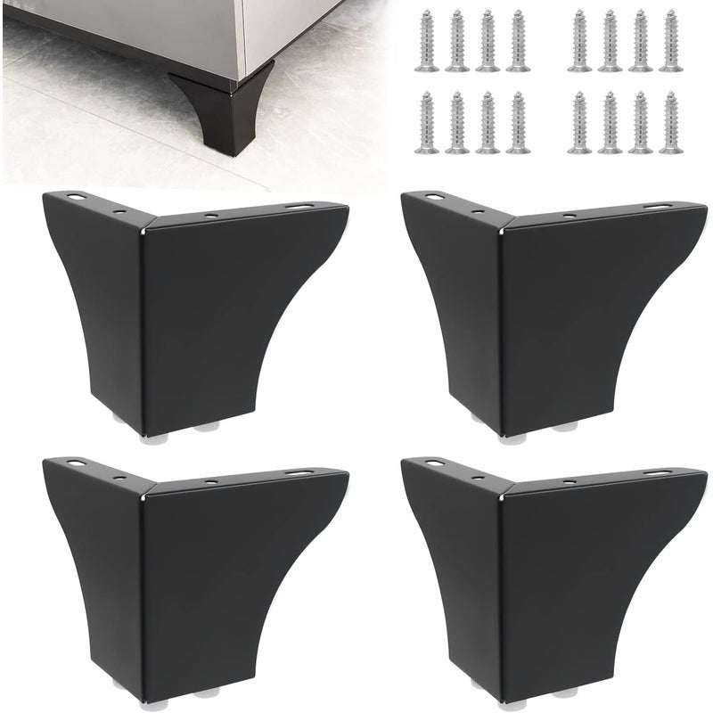 4 sztuki nóg meblowych o średnicy 10 cm ze stali do szafek, krzeseł, stołów, szafek, szuflad, sof z śrubami (czarne, 10 cm)