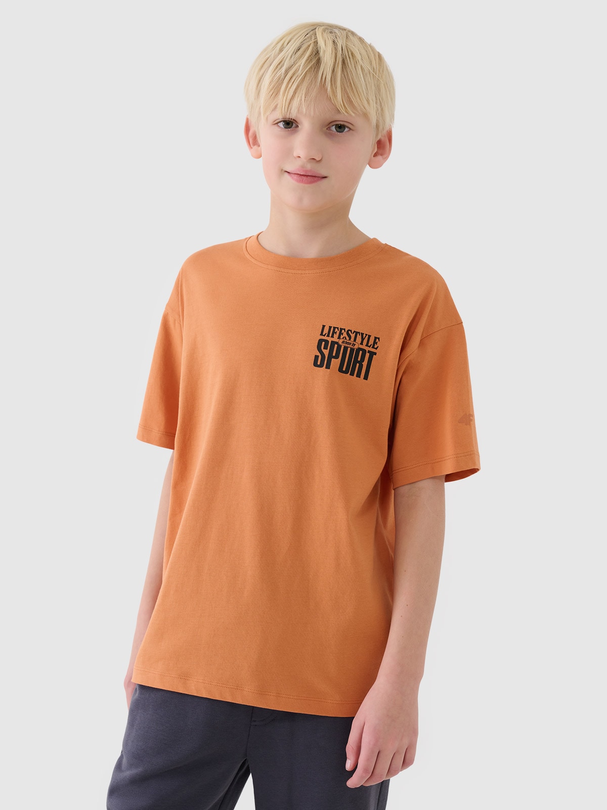4F T-shirt regular z nadrukiem chłopięcy - pomarańczowy 128 (7-8 lat)