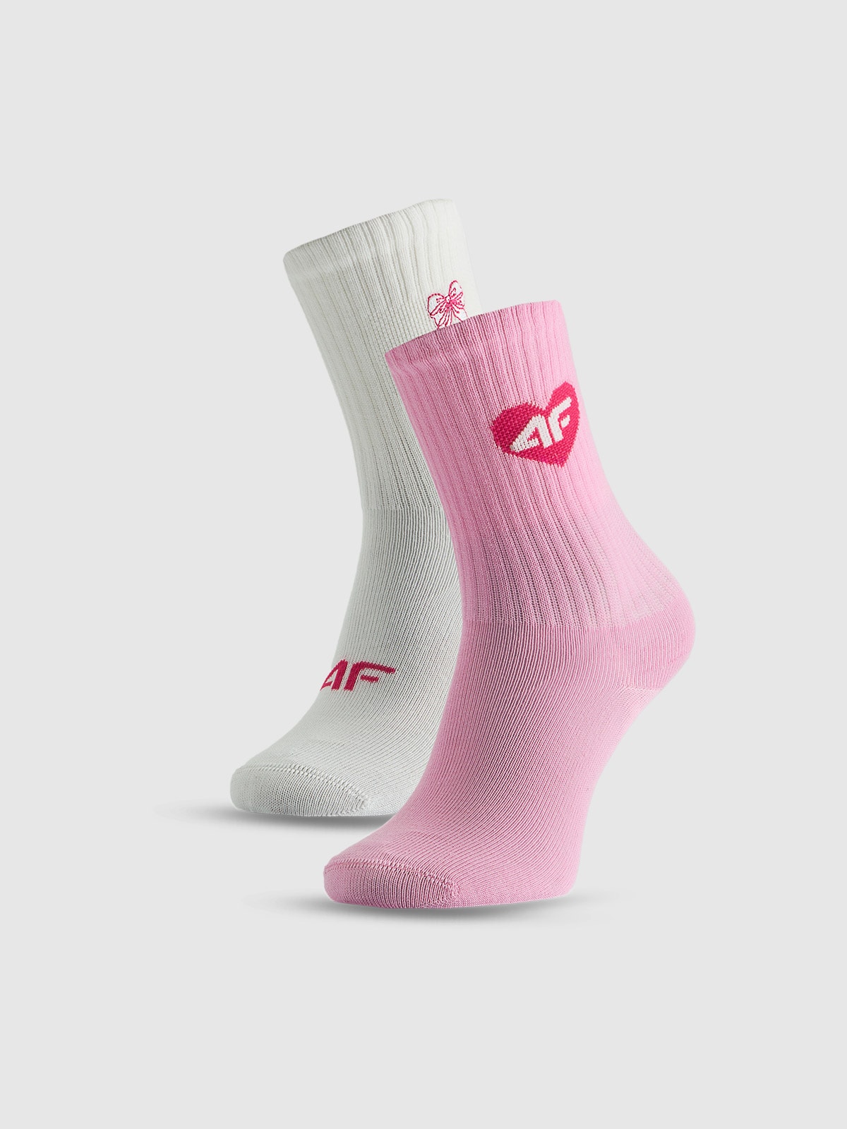 4F Skarpetki długie (2-pack) dziewczęce - biały+różowy 38-40