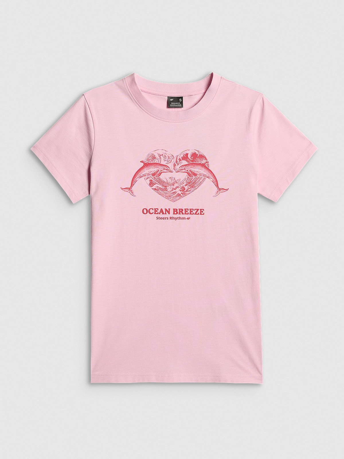4F T-shirt regular z nadrukiem damski - różowy XL