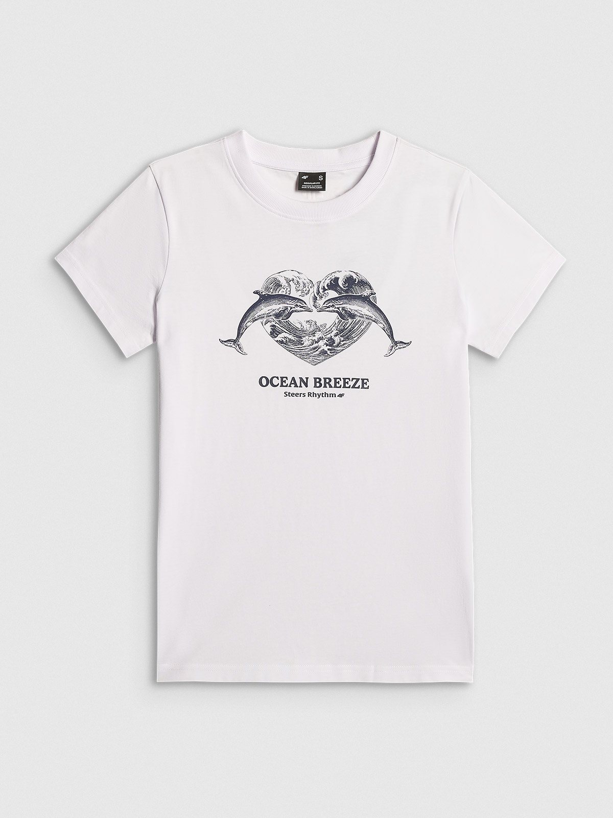 4F T-shirt regular z nadrukiem damski - biały XS