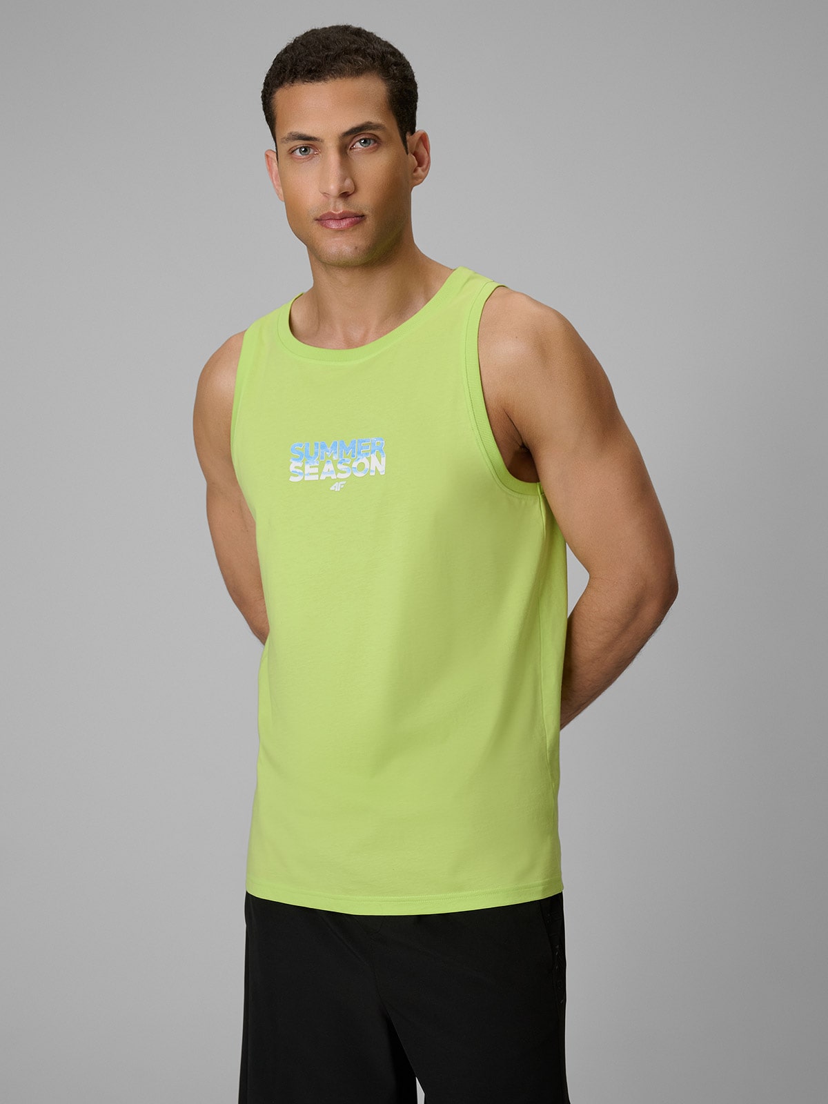 4F Koszulka bez rękawów regular z nadrukiem męska - zielona XXL