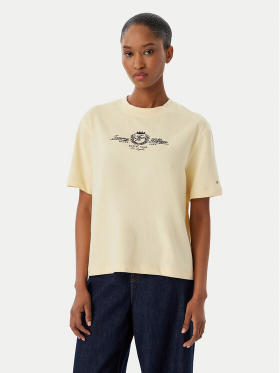 Tommy Hilfiger T-Shirt Crest WW0WW48713 Kremowy Relaxed Fit