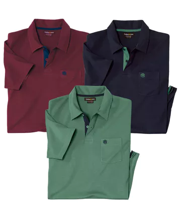 Zestaw 3 bawełnianych koszulek polo Atlas For Men Mężczyzna Atlas For Men - Kolor : Granatowy - Rozmiar : 4XL