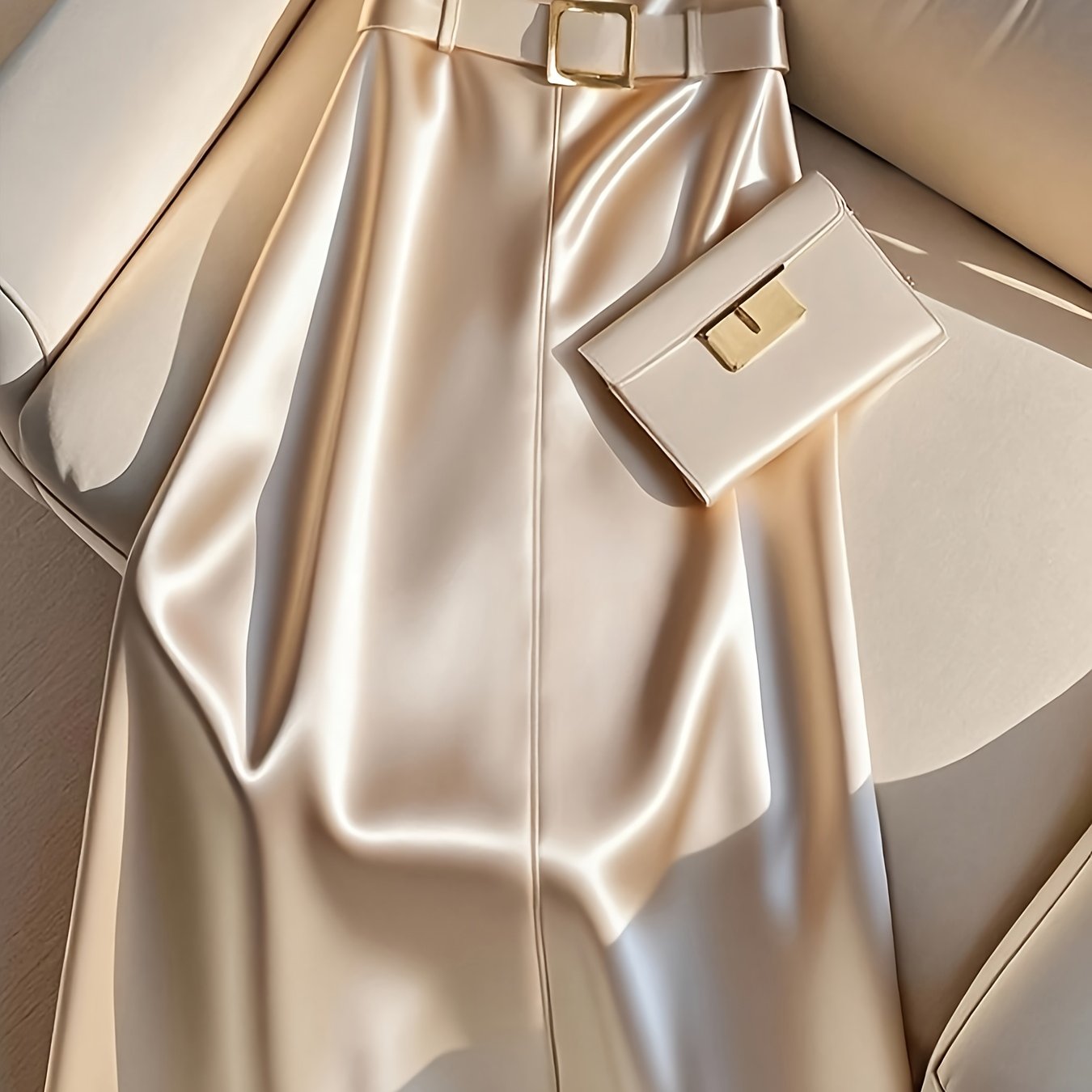 TEMU Elegancka sukienka A-line z metalowym paskiem z satyny dla kobiet