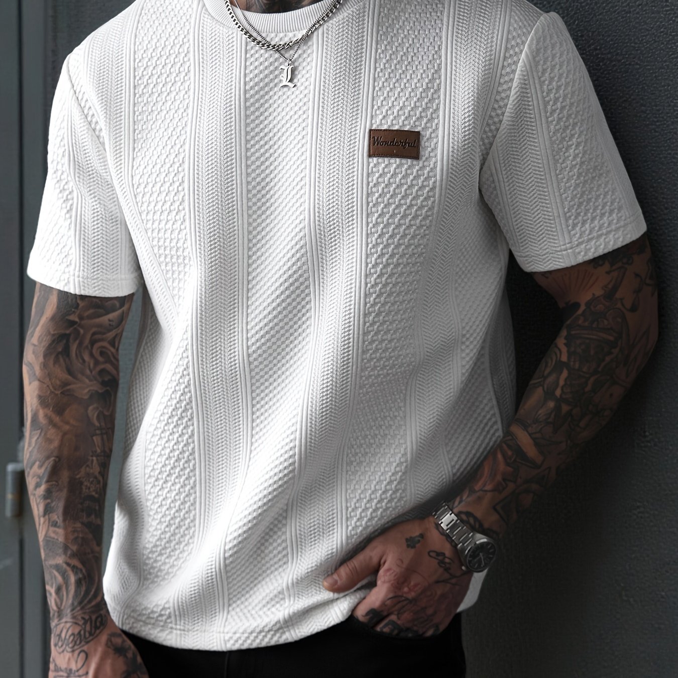 TEMU Shule Water OBM Wiosna i Męska Koszulka T-Shirt Pulower Żakardowa Tkanina Sportowa Casual Outdoor Biegowy Fitness Trening Długi Rękaw T-Shirt