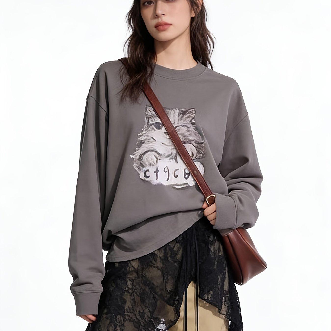 TEMU Nieregularna spódnica z koronki w nowoczesnym koreańskim stylu z paskiem Casualowy kwiatowy wzór, regularna długość, rozcięty dół, ażurowe