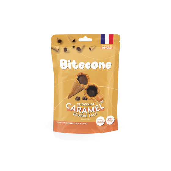 Bitecone Mini rożki z mleczną czekoladą i nadzieniem z solonego karmelu maślano-toffi, 100 g
