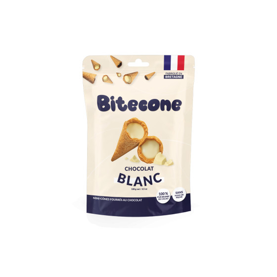 Mini rożki Bitecone z nadzieniem z białej czekolady, 100 g