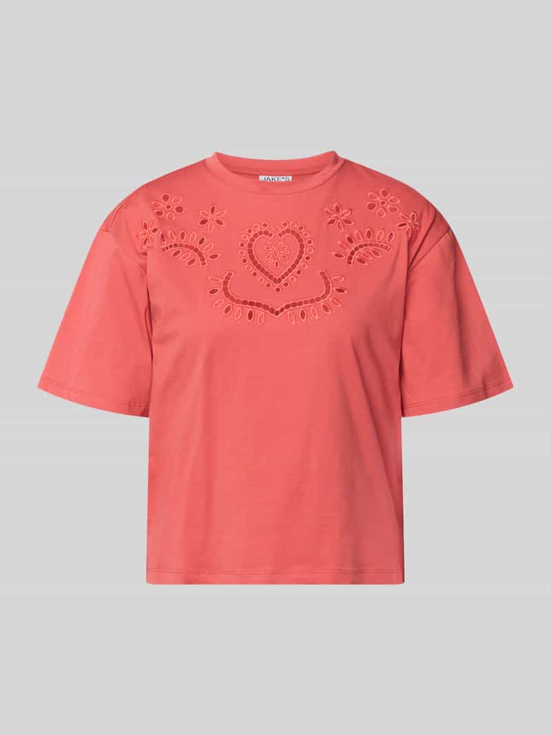 t-shirt z haftem angielskim i okrągłym dekoltem