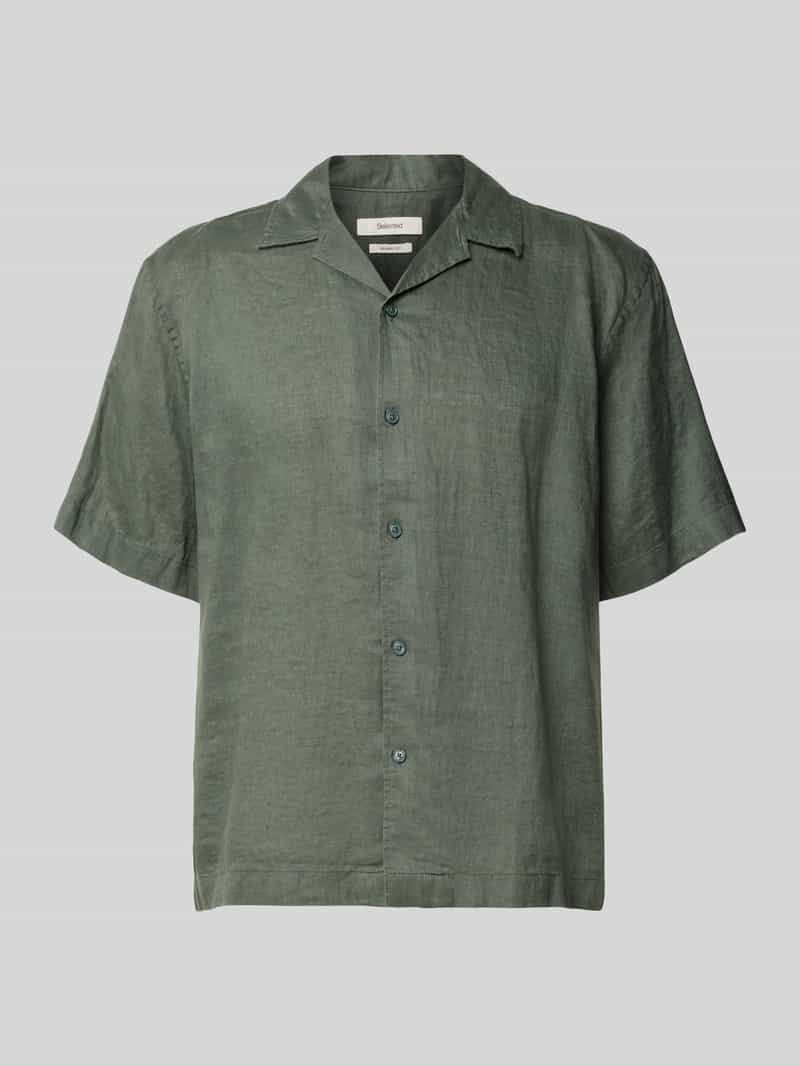 Koszula lniana o kroju relaxed fit z kołnierzem resortowym model 'KYLIAN'