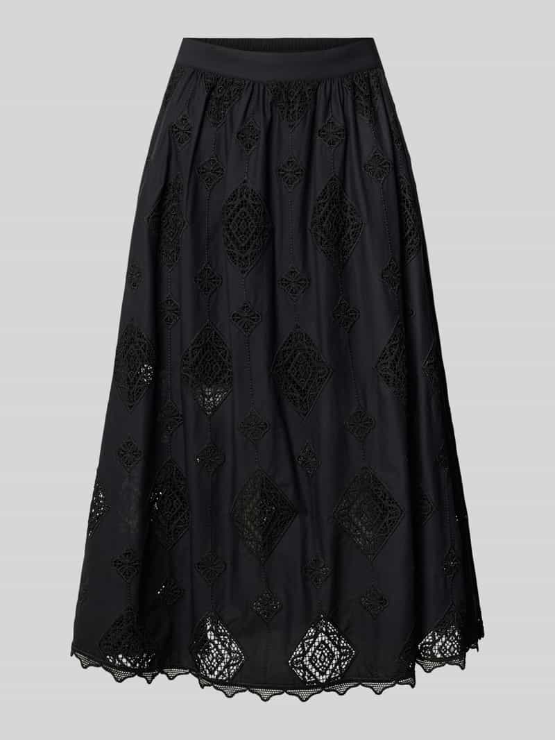 Spódnica midi z wiskozy z haftem angielskim model 'MONA'