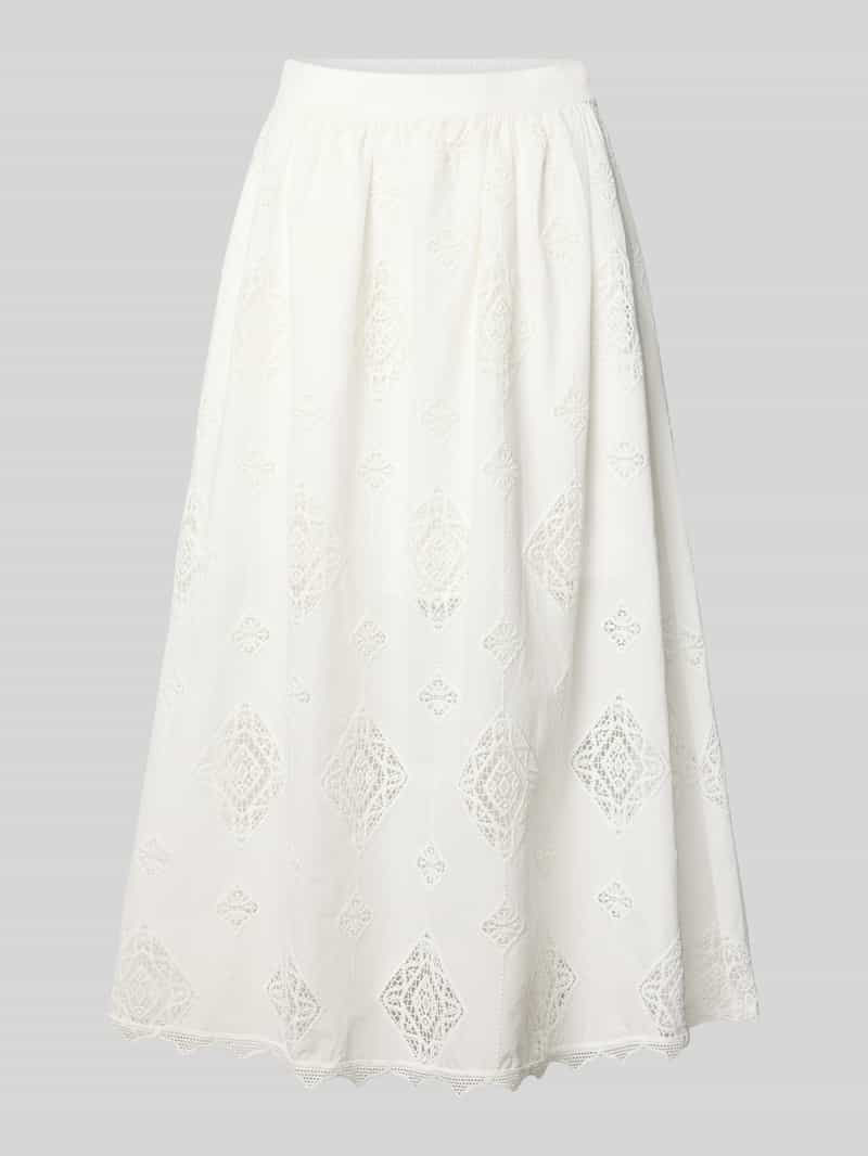 Spódnica midi z wiskozy z haftem angielskim model 'MONA'