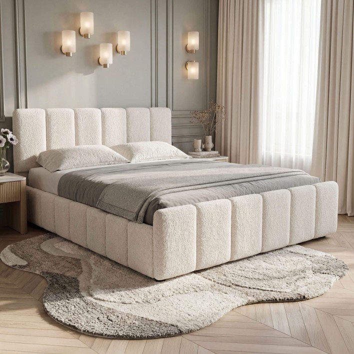 Łóżko tapicerowane z pojemnikiem SFG0166 160x200 Boucle Biały #2