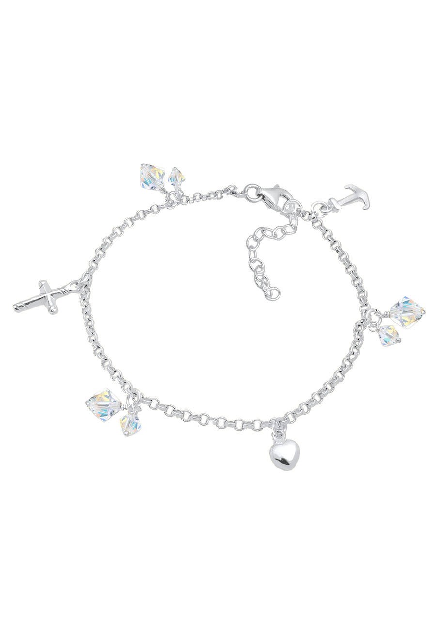 Elli Damski Krzyż Serce Kotwica z kryształami w srebrze próby 925 Sterling Silver Bransoletki 1 ct