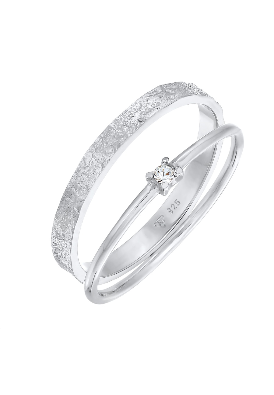 Elli Damski zestaw 2 pasjansów ze szklanym kryształem ze srebra 925 Sterling Silver Pierścionki 1 ct