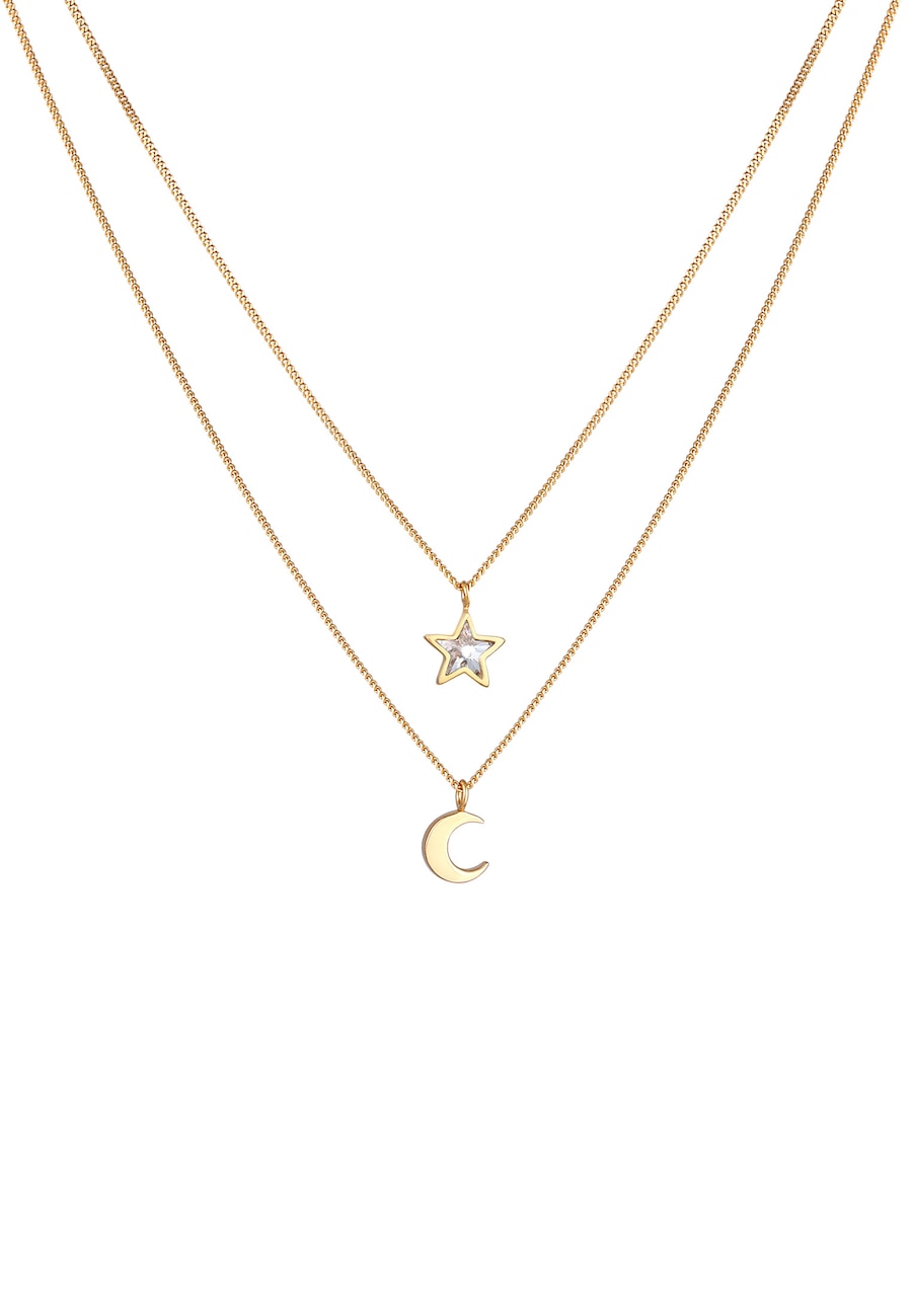 Elli Dziecięcy wisior Gwiazda Półksiężyc warstwowy z kryształem w srebrze próby 925 Sterling Silver Naszyjniki 1 ct Damski