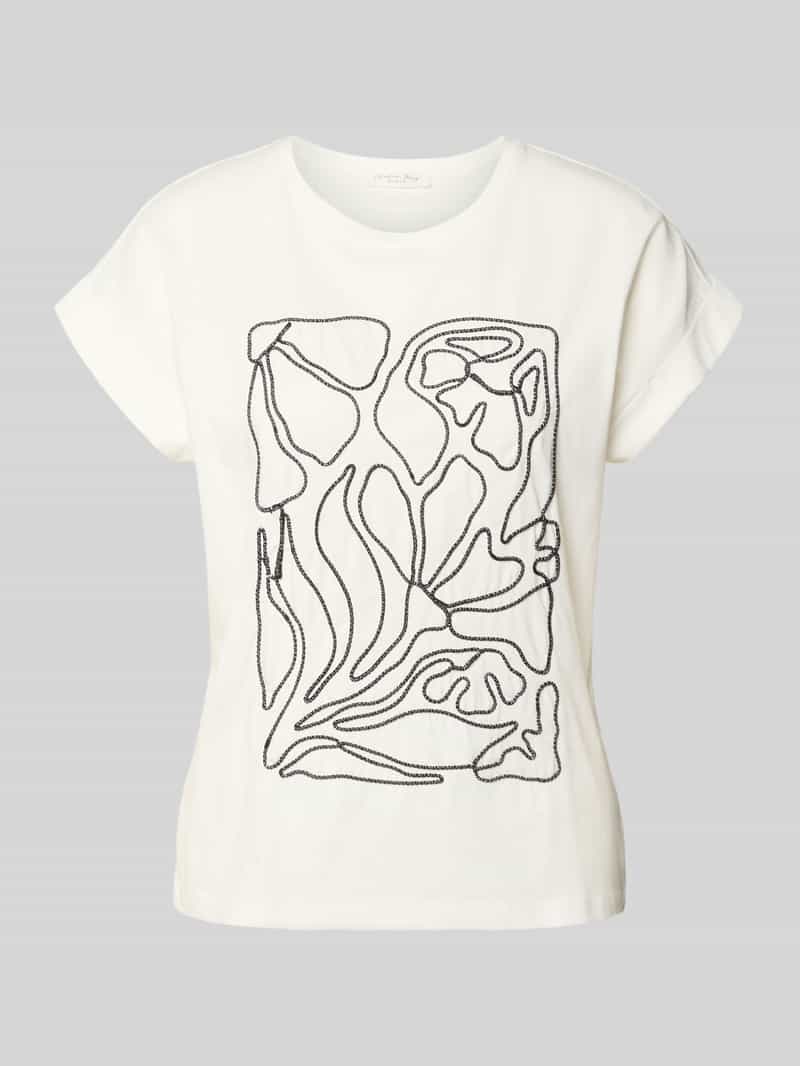 t-shirt z haftem i okrągłym dekoltem