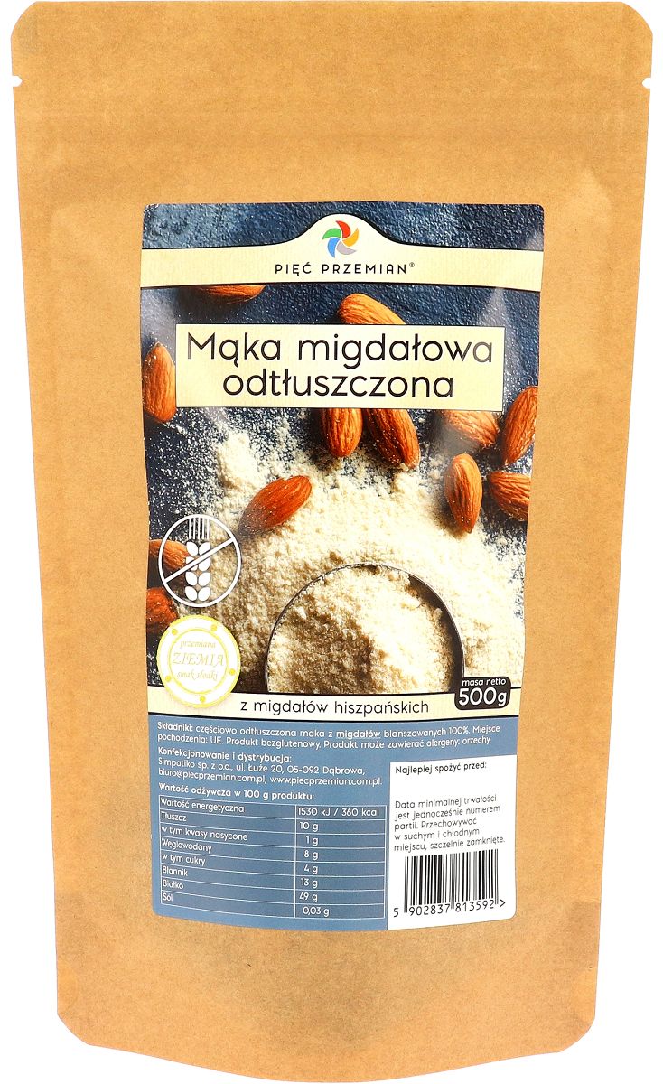 Pięć Przemian Mąka migdałowa odtłuszczona bezglutenowa 500 g - mąka