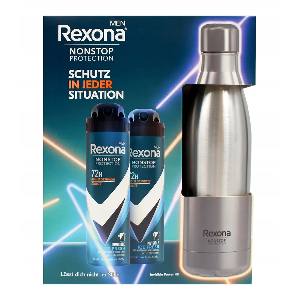 Rexona Men Invisible Ice Fresh zestaw antyperspirant 2 x 150 ml + butelka ze stali nierdzewnej 750 ml
