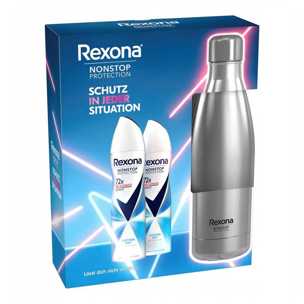 Rexona Women Nonstop Protection Cotton Dry zestaw antyperspirant 2 x 150 ml + butelka ze stali nierdzewnej 750 ml