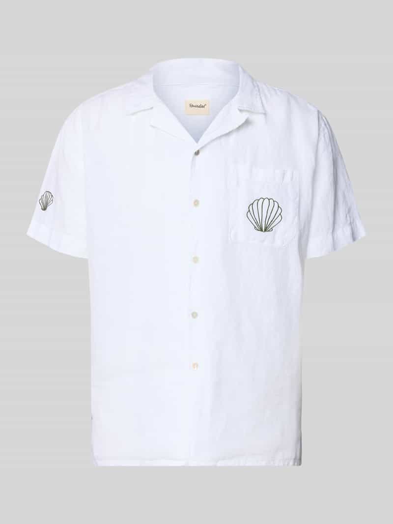 Koszula lniana o kroju regular fit z haftami model 'Ilfracombe'