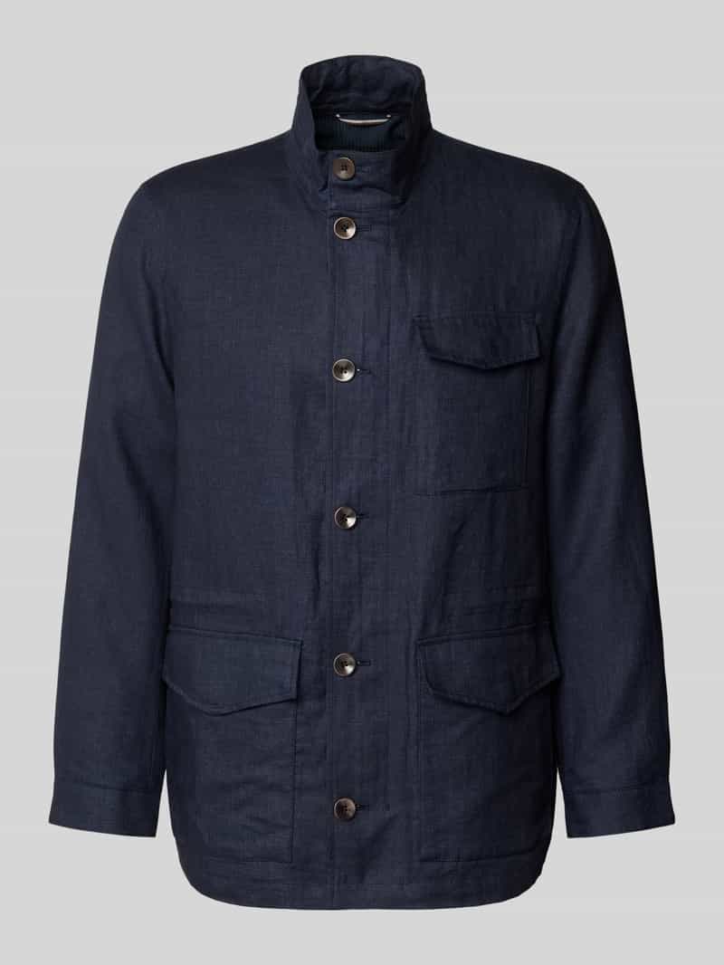 Kurtka lniana ze stójką i kieszeniami z patką