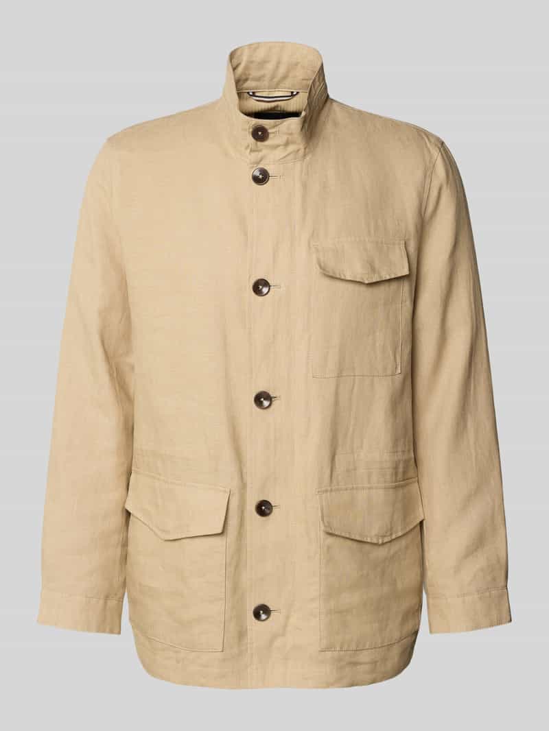 Kurtka lniana ze stójką i kieszeniami z patką