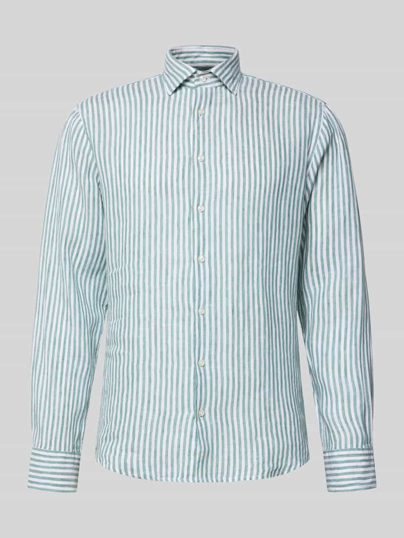 Koszula biznesowa o kroju regular fit z lnu z kołnierzykiem typu kent