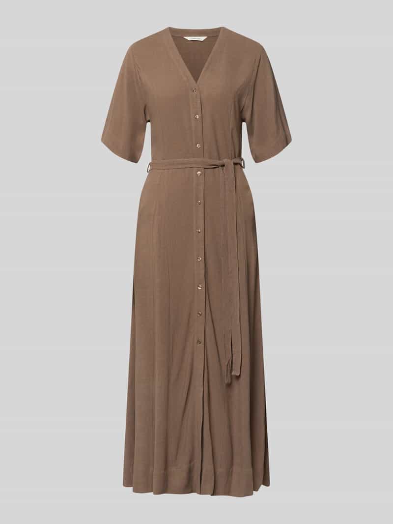 Sukienka lniana o kroju regular fit z dekoltem w serek model 'VIVA'