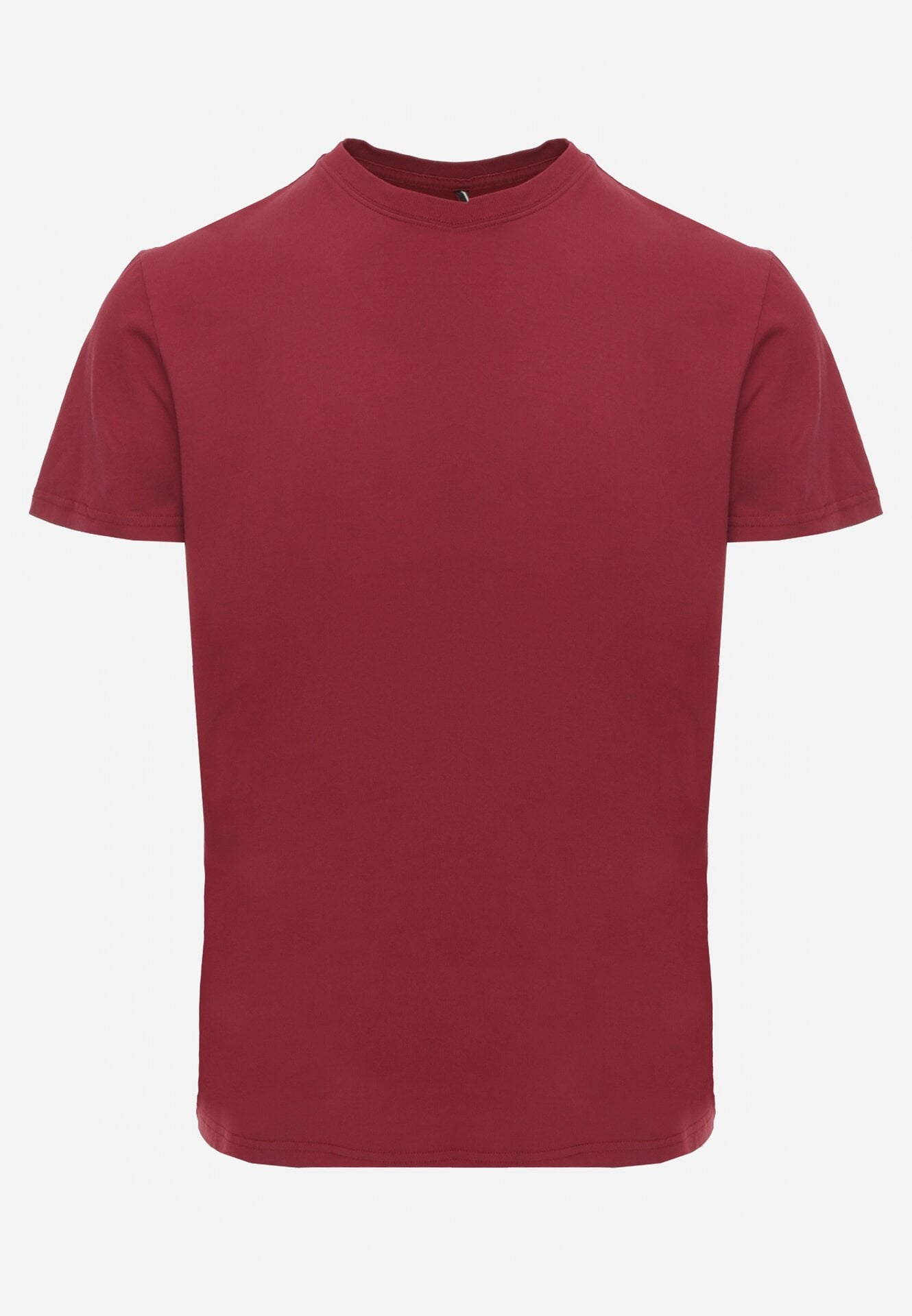 Bordowa Gładka Koszulka T-shirt z Bawełny o Prostym Kroju Sarusa
