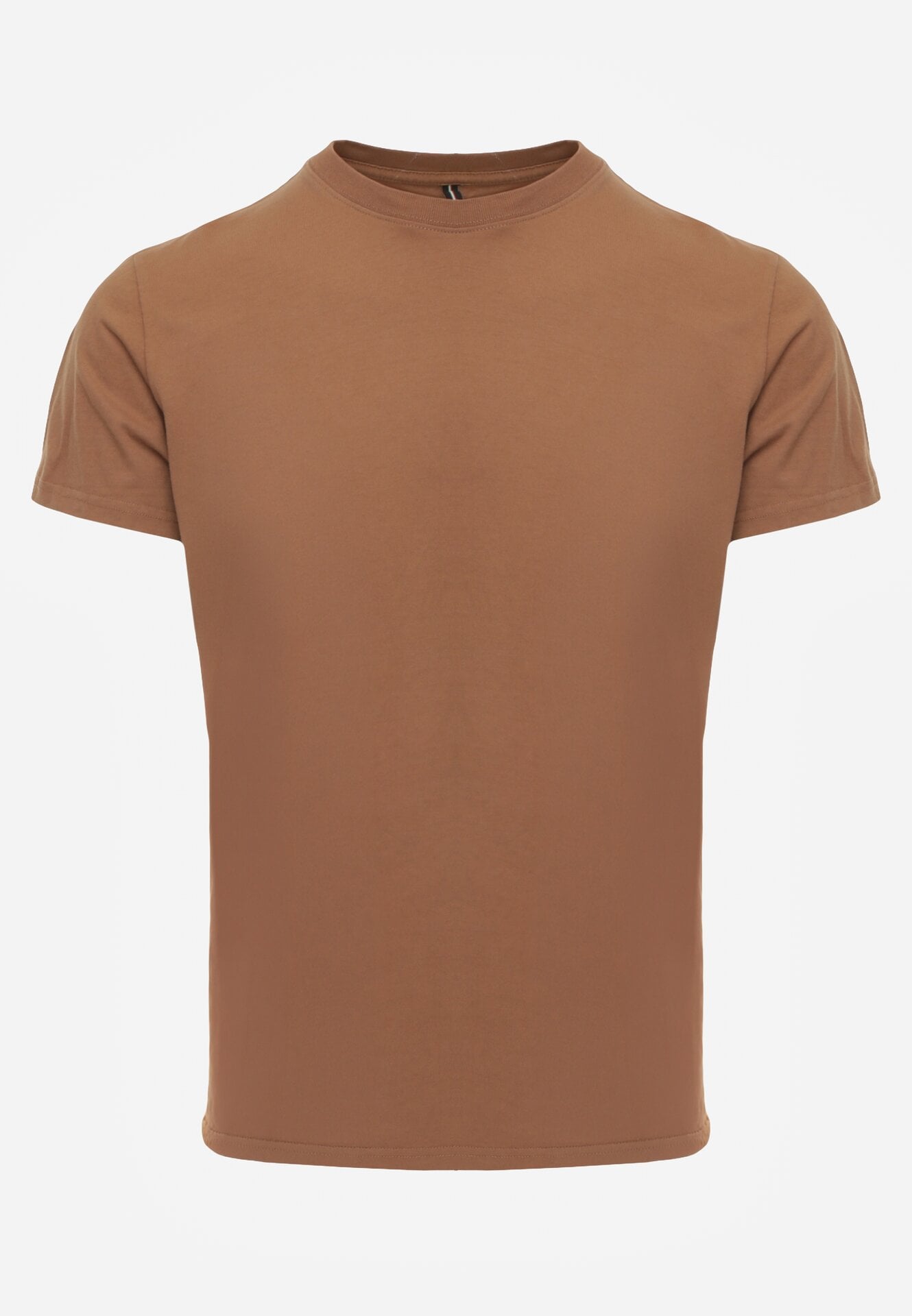 Brązowa Gładka Koszulka T-shirt z Bawełny o Prostym Kroju Sarusa