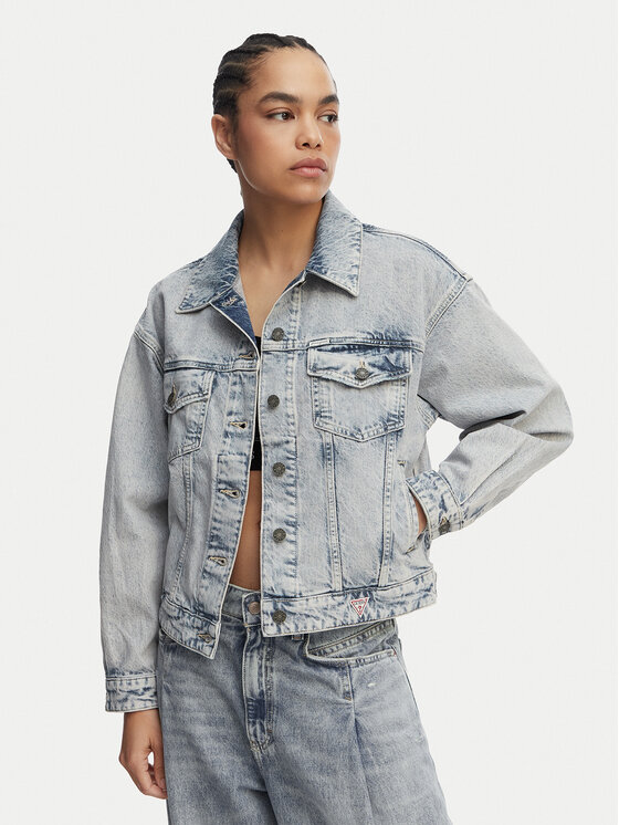 Guess Jeans Kurtka jeansowa W6GN56 D5M57 Niebieski Oversize