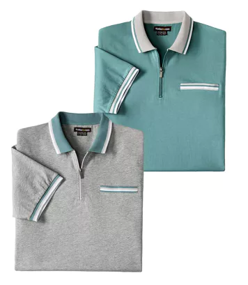 Zestaw 2 polo z kołnierzem z suwakiem Mężczyzna Atlas For Men - Kolor : Zielony - Rozmiar : 4XL