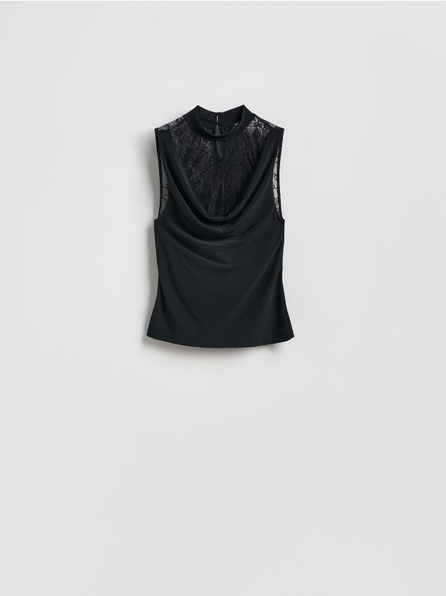 Reserved - Top z koronką - czarny