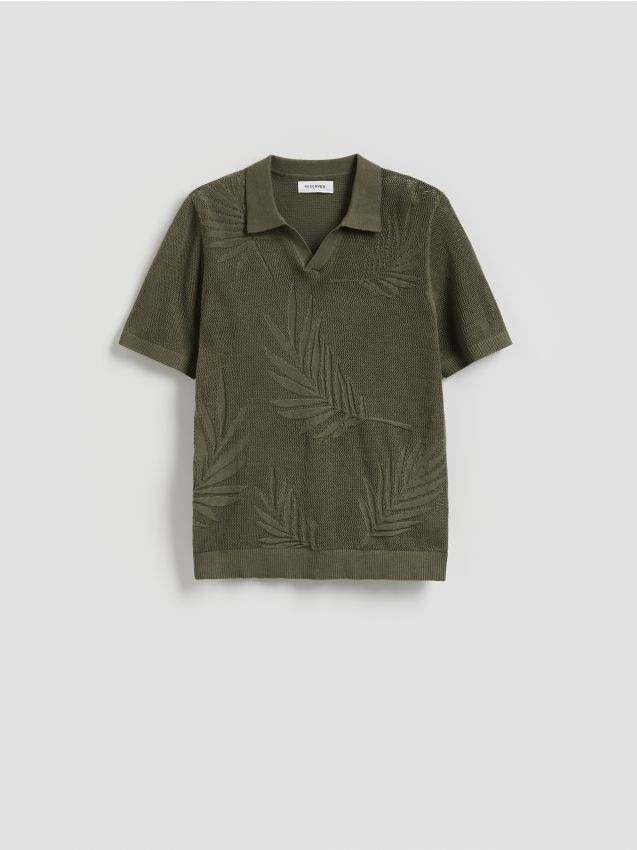 Reserved - Bawełniany sweter polo - ciemnozielony