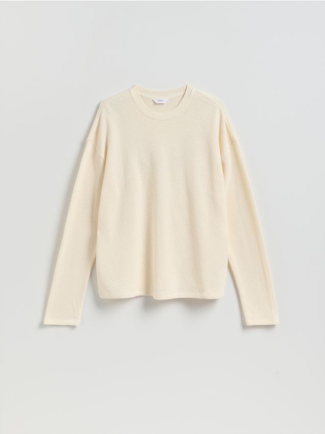 Reserved - Ażurowy longsleeve - złamana biel