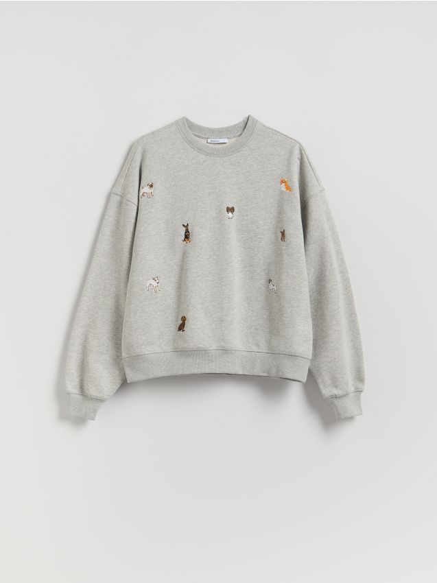 Reserved - Bluza z haftem - jasnoszary