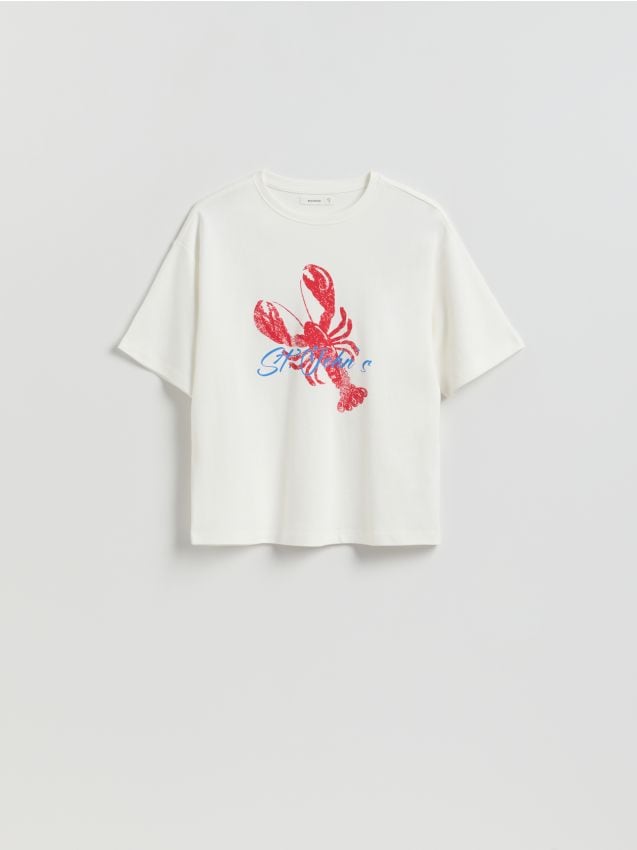Reserved - T-shirt z nadrukiem - biały