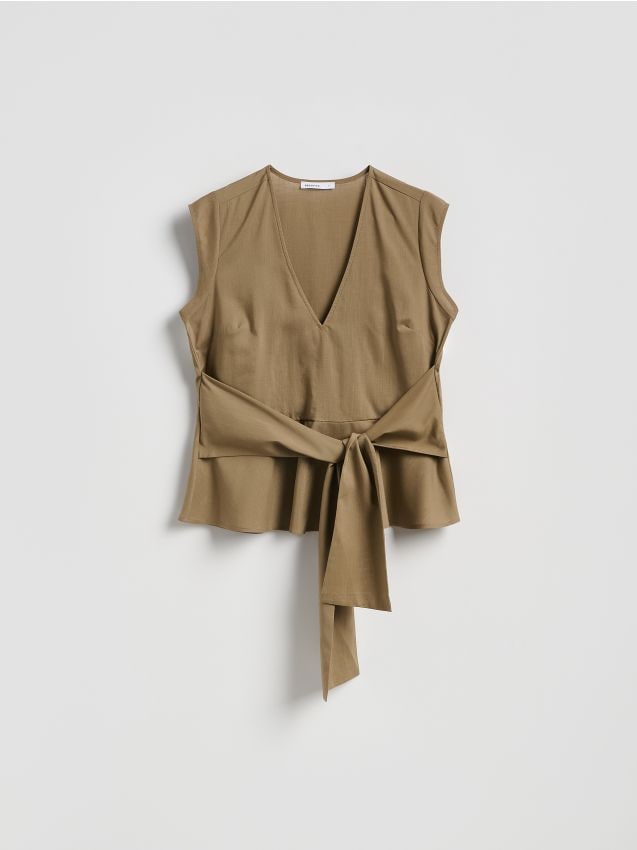 Reserved - Bluzka z lyocellu - warm olive