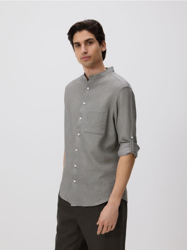 Reserved - Bawełniana koszula slim fit - ciemnoszary