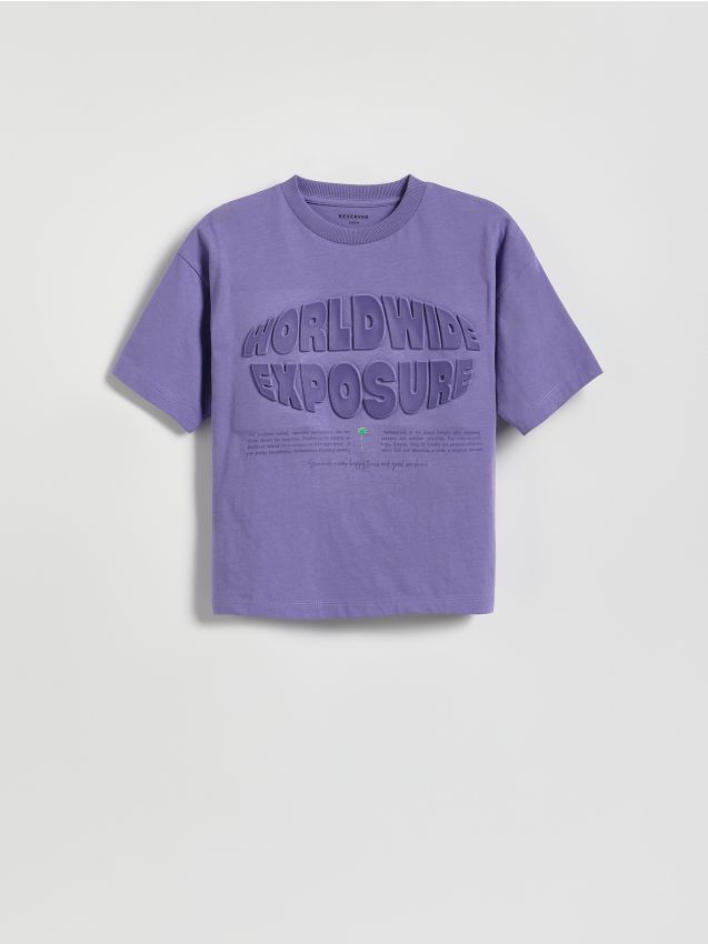 Reserved - T-shirt z nadrukiem - fioletowy