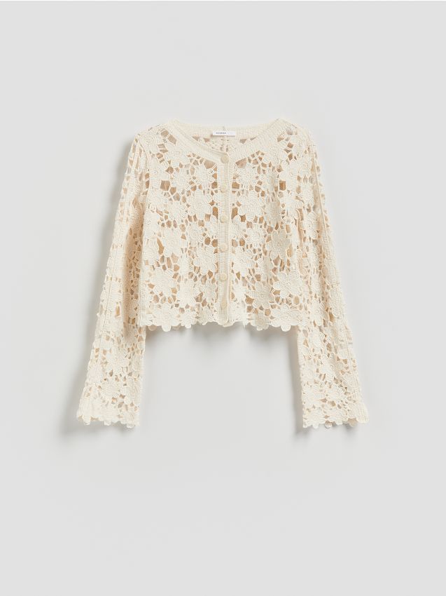 Reserved - Crochetowy kardigan - kremowy