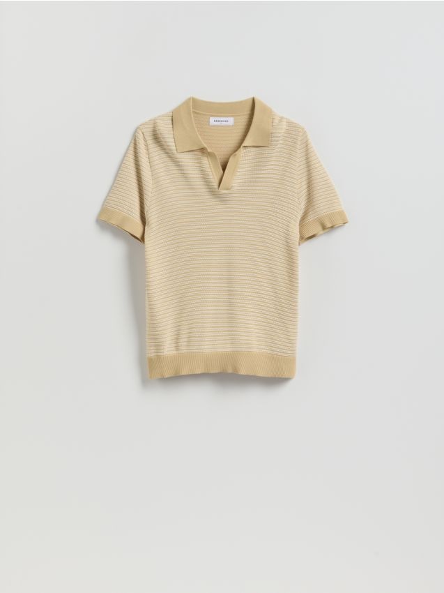 Reserved - Sweter polo z wiskozą - kremowy