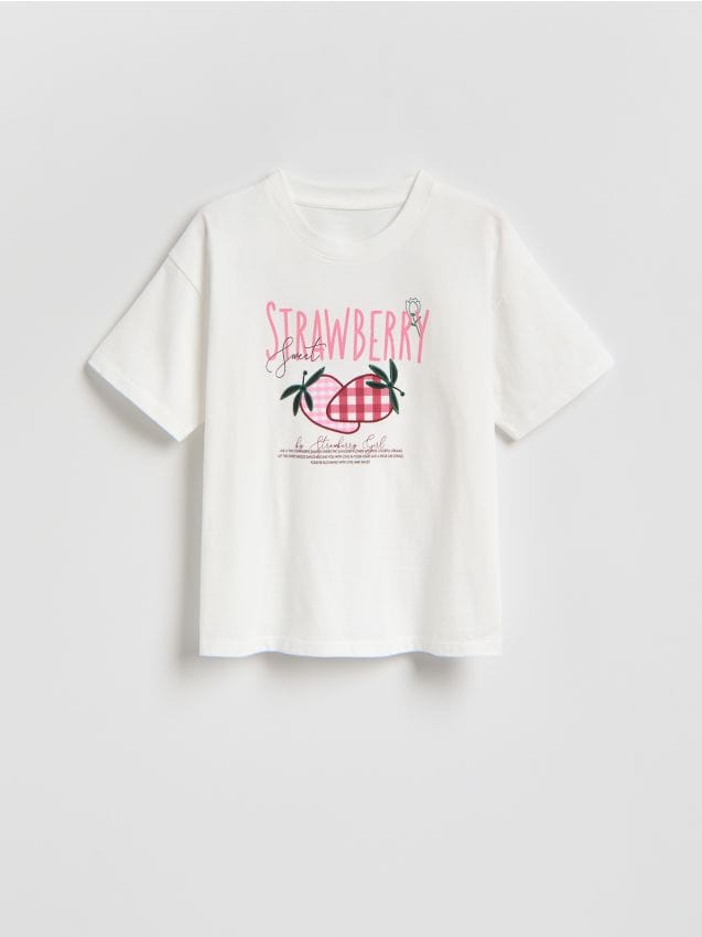 Reserved - T-shirt z nadrukiem - złamana biel