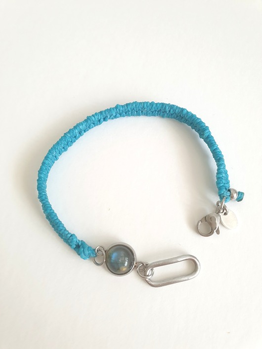 Bransoletka BOHO ręcznie tkana, turkusowa z labradorytem, wodoodporna